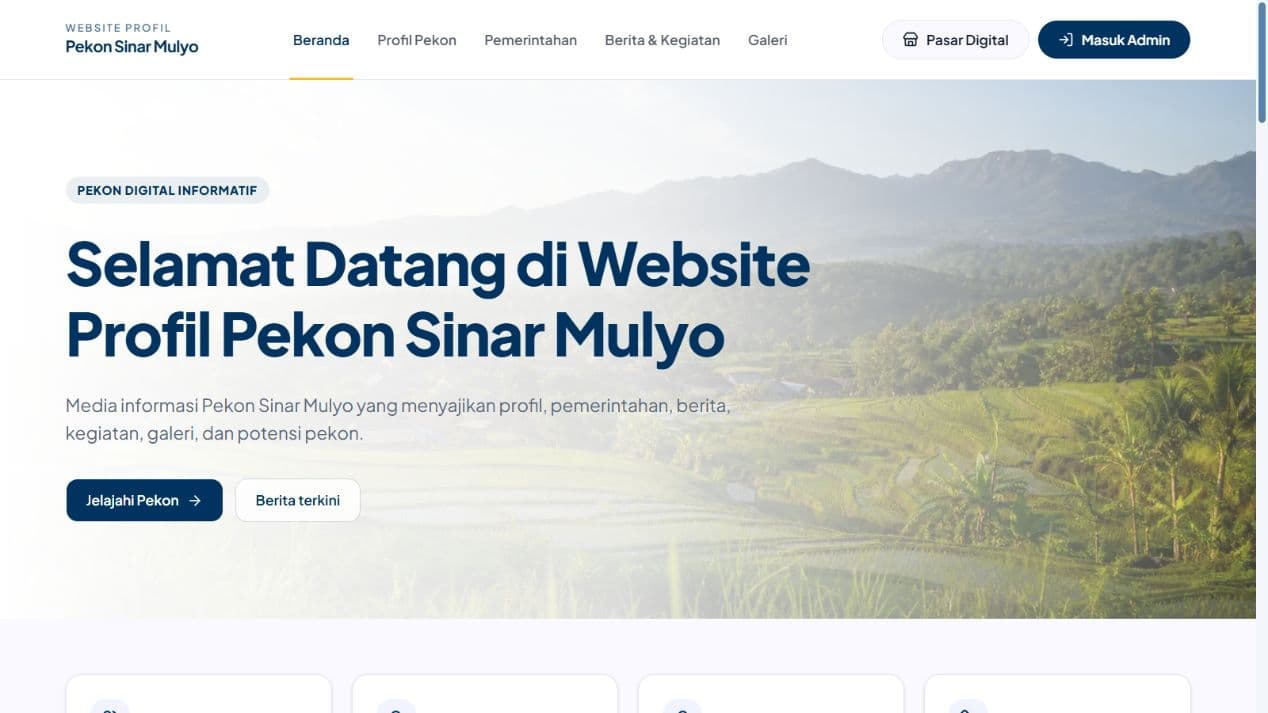 Actual Sinar Mulyo homepage with village profile navigation and public information
